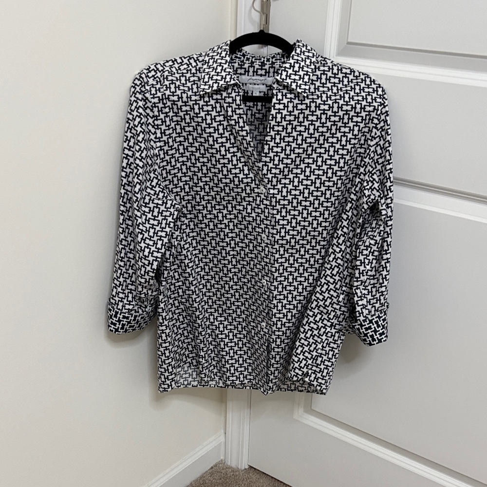 Foxcroft Black and White Geometric Shirt Jacket